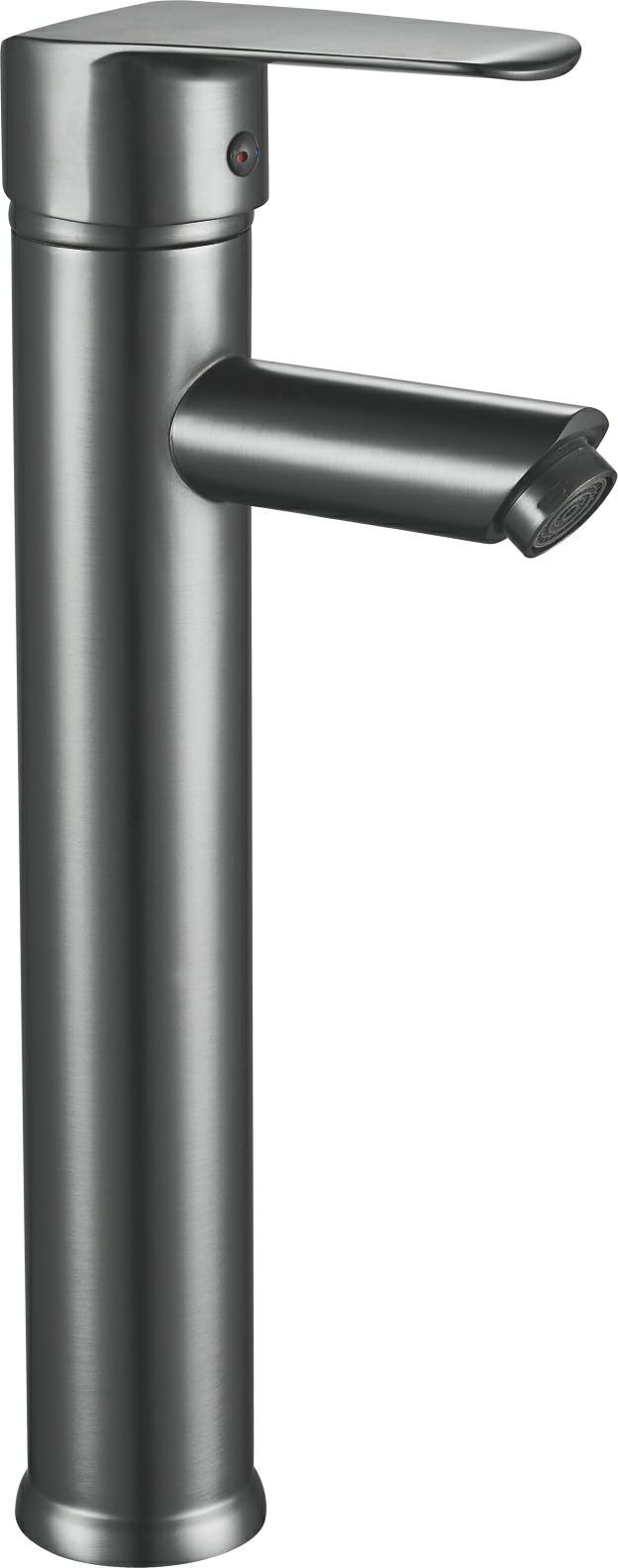 ก๊อกน้ำทรงสูงสีเทากันเมทัล