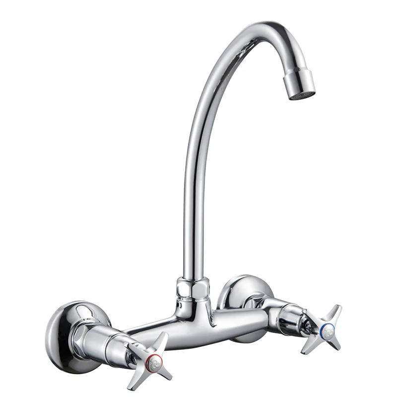 Wall-Mounted Double-Handle High-Arc Kitchen Faucet